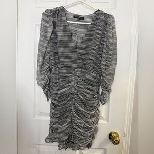 Dynamite Black and White Plaid Long Sleeve Dress